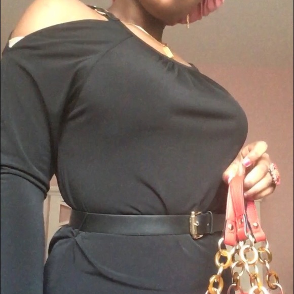 Michael Kors Black Cold Shoulder Dress w/ Belt - Picture 1 of 8